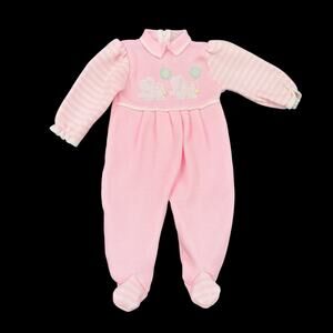 Vintage Pink Knit Baby Girl Footed Costume Elephants Zip Back 0–3M Lightning Bug